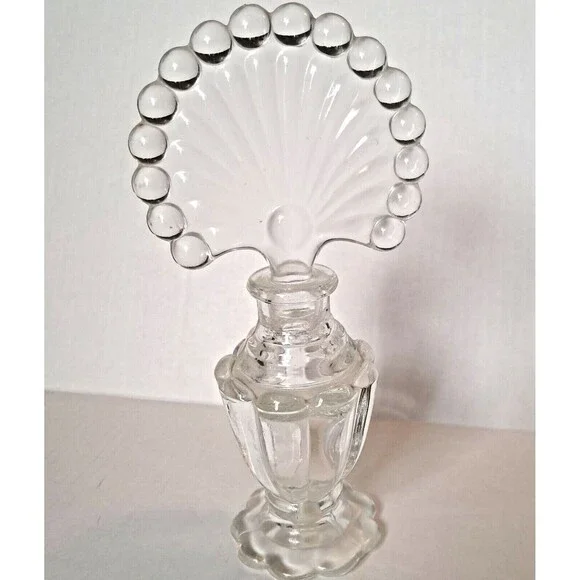 Perfume Bottle With Fan Stopper Vintage Large Clear Glass Footed 8" - Picture 2 of 10